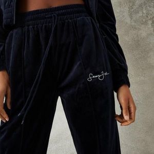 Sean John x Missguided Navy Velour Wide Leg Pants